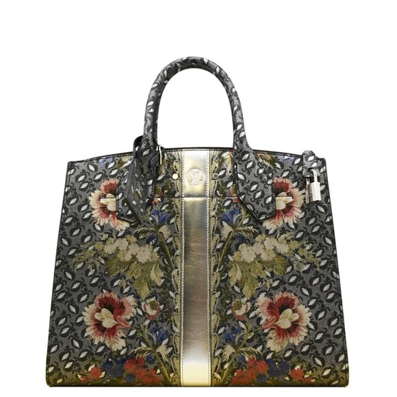 LOUIS VUITTON  City Steamer Floral Print Canvas Tote Bag Grey/Silver - Picture 1 of 13
